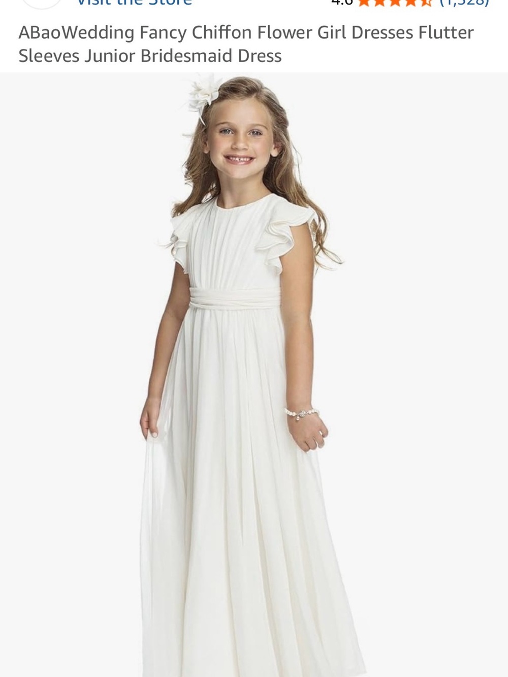 White Chiffon Flower Girl Dress with Flutter Sleeves